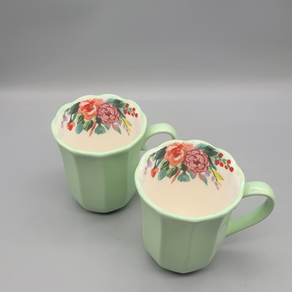Pioneer Woman Jade Jadeite Coffee Mug Set Of 2 Painted Meadow - Picture 2 of 7